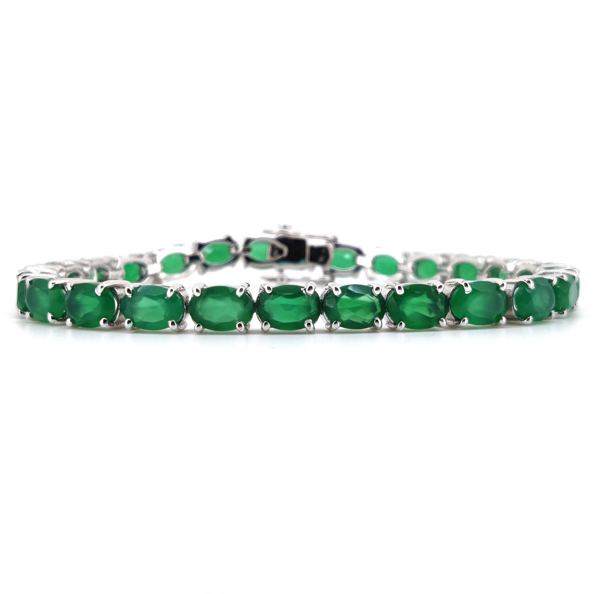 Sterling Silver Green Onyx Tennis Bracelet, May Birthstone, Dainty Minimalist Jewelry