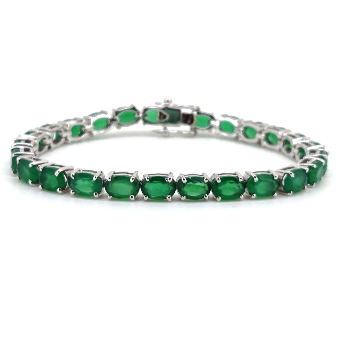 Sterling Silver Green Onyx Tennis Bracelet, May Birthstone, Dainty Minimalist Jewelry