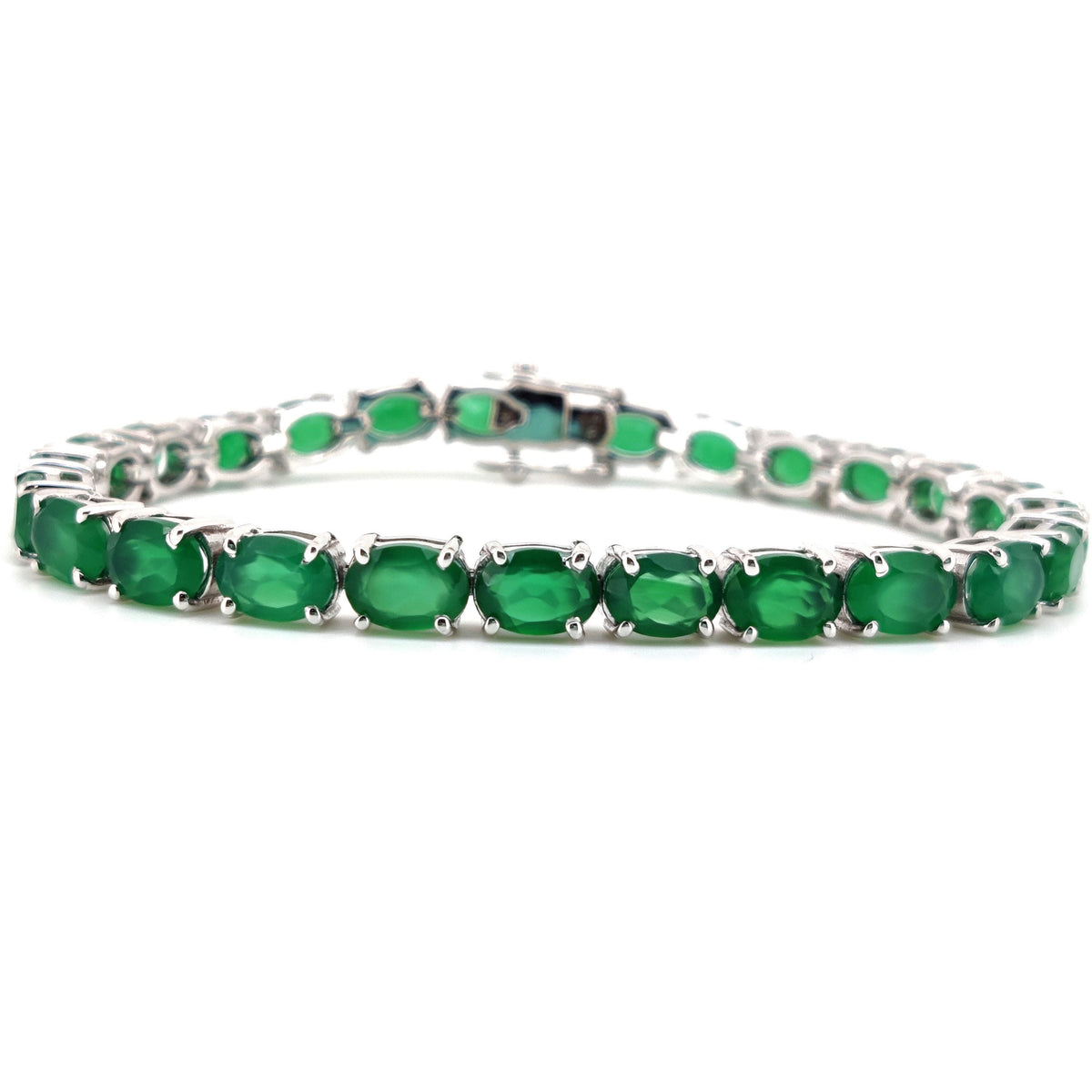 Sterling Silver Green Onyx Tennis Bracelet, May Birthstone, Dainty Minimalist Jewelry