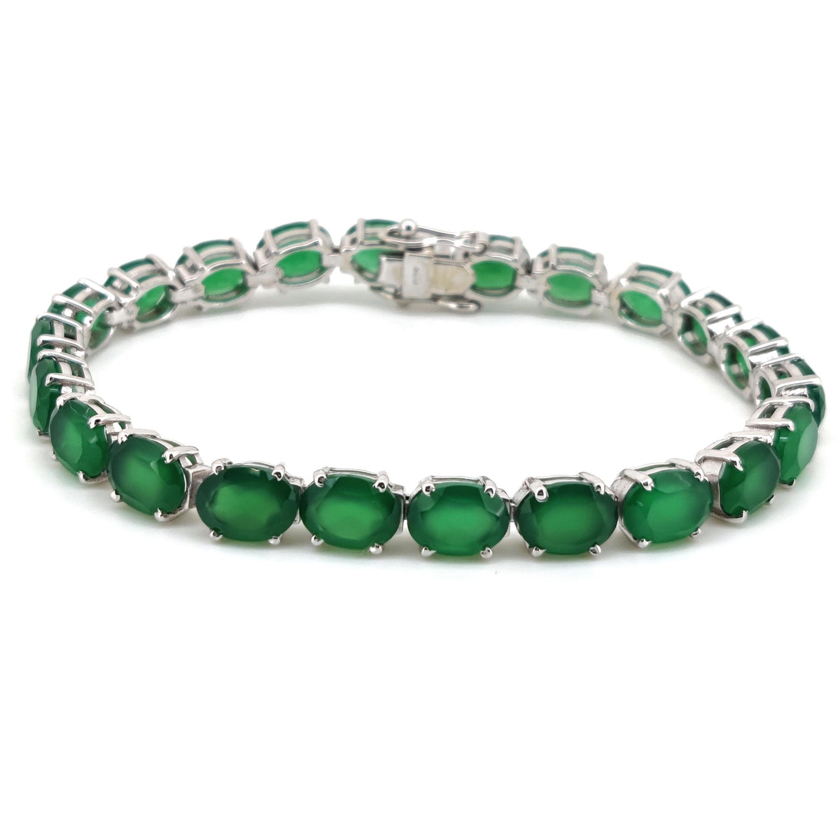 Natural Green Onyx Sterling Silver Tennis Bracelet, May Birthstone Jewelry