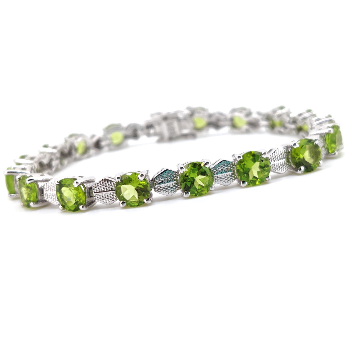 Natural Peridot Tennis Bracelet, Sterling Silver, August Birthstone, Faceted Green Gemstone