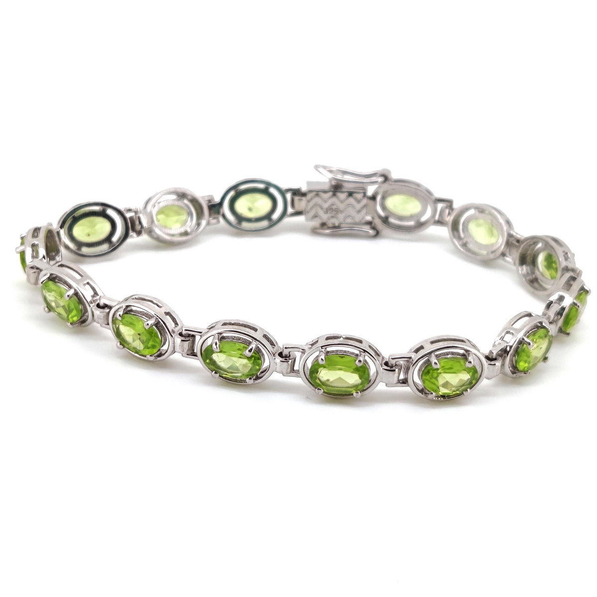 Natural Peridot Tennis Bracelet, Sterling Silver, August Birthstone, Oval Gemstone Jewelry