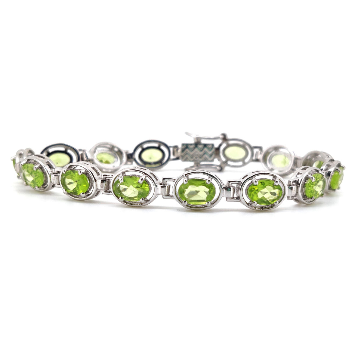 Natural Peridot Tennis Bracelet, Sterling Silver, August Birthstone, Oval Gemstone Jewelry
