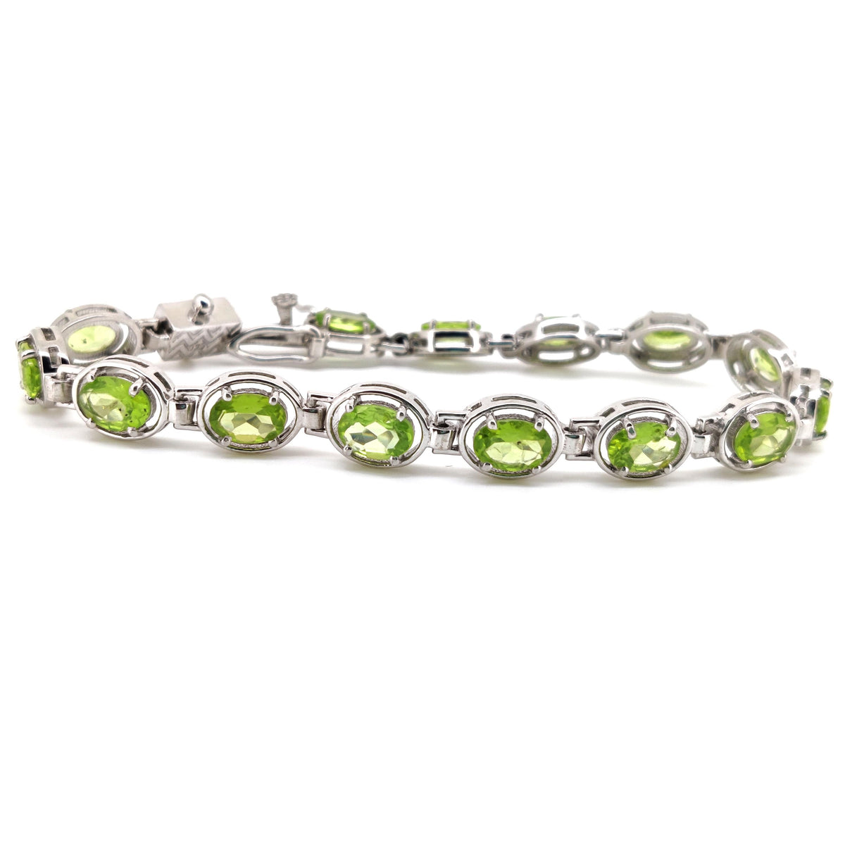Natural Peridot Tennis Bracelet, Sterling Silver, August Birthstone, Oval Gemstone Jewelry