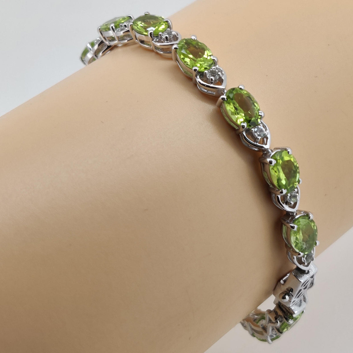 Natural Peridot Tennis Bracelet, Sterling Silver, August Birthstone, Handmade Jewelry