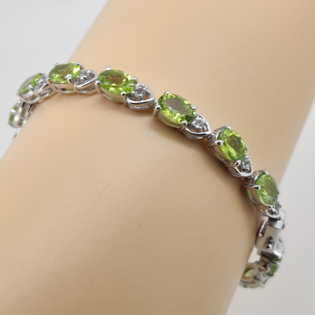 Natural Peridot Tennis Bracelet, Sterling Silver, August Birthstone, Handmade Jewelry
