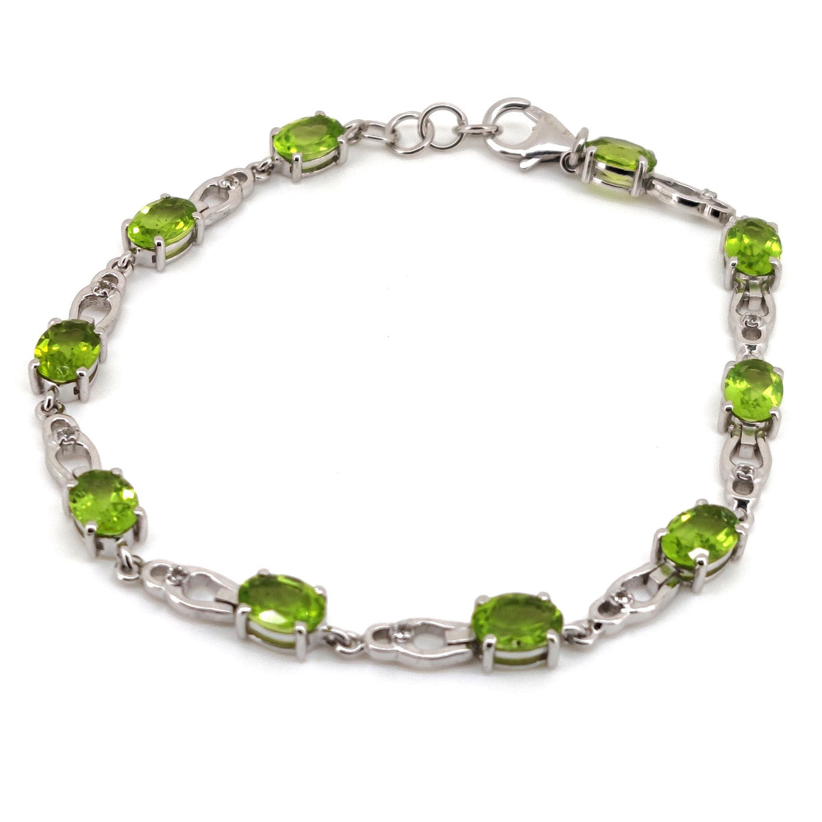 Natural Peridot Tennis Bracelet, August Birthstone, Sterling Silver, Oval Gemstone, Women's Jewelry