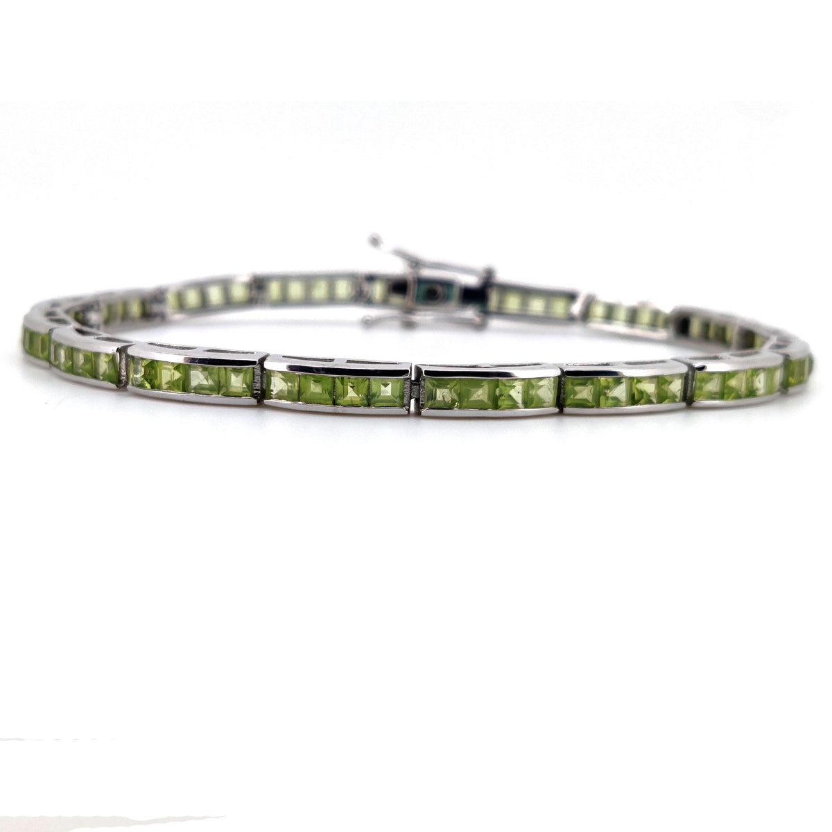 Natural Peridot Tennis Bracelet, Sterling Silver, August Birthstone Jewelry