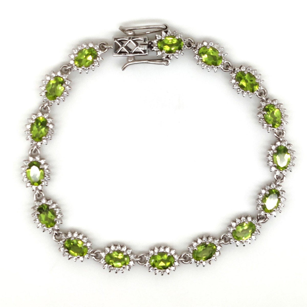925 Sterling Silver Peridot Tennis Bracelet, Oval Green Gemstone Jewelry, August Birthstone