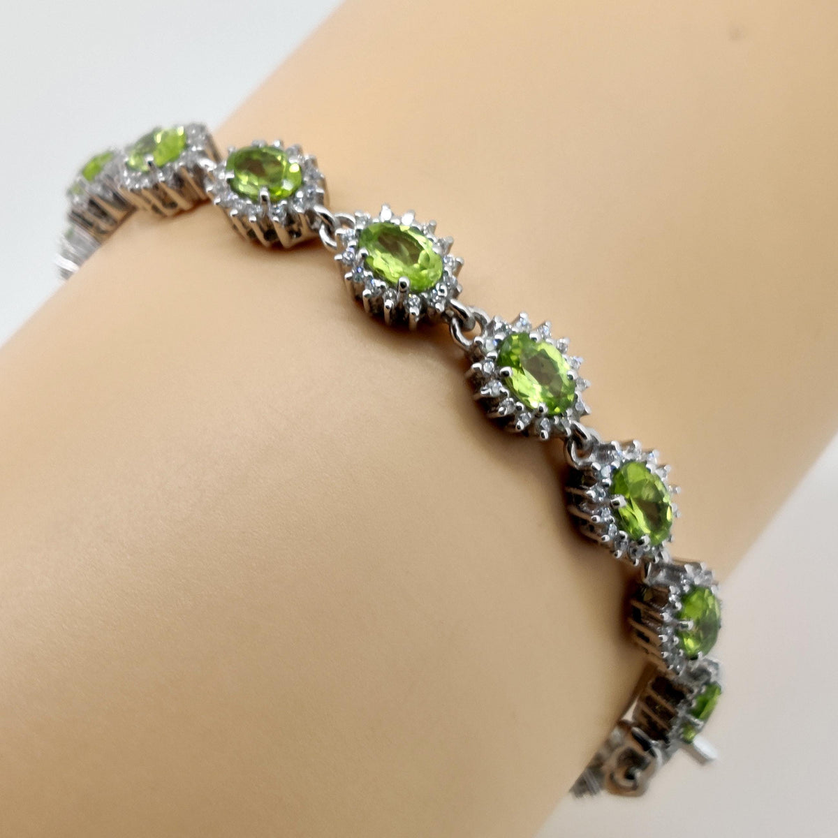925 Sterling Silver Peridot Tennis Bracelet, Oval Green Gemstone Jewelry, August Birthstone