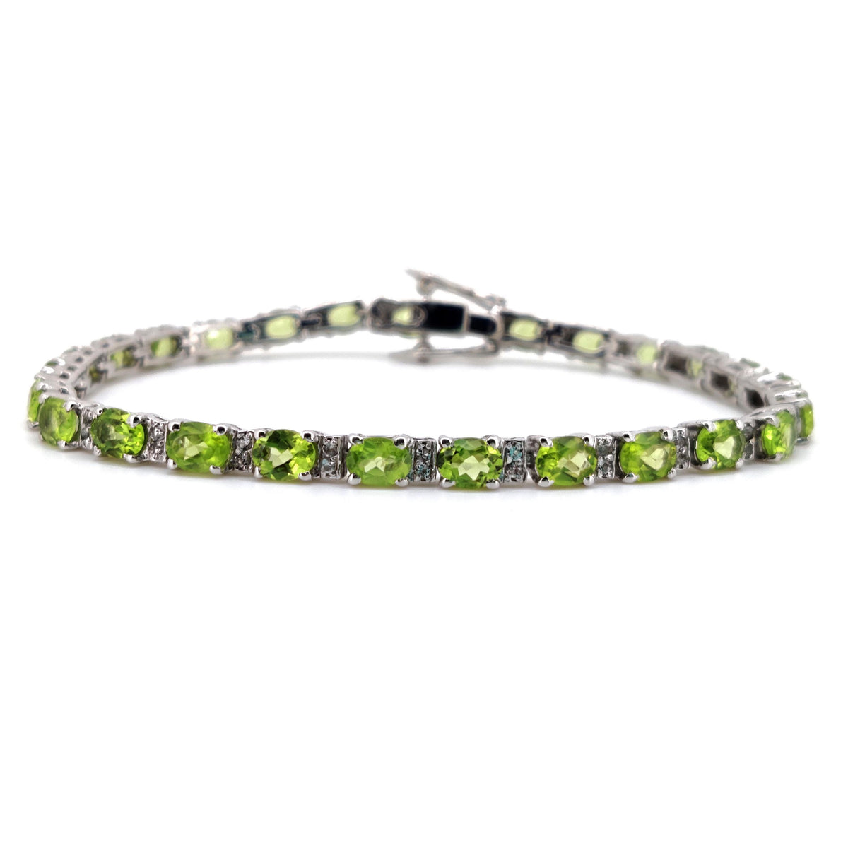 Natural Peridot Tennis Bracelet, Sterling Silver, August Birthstone, Wedding Jewelry