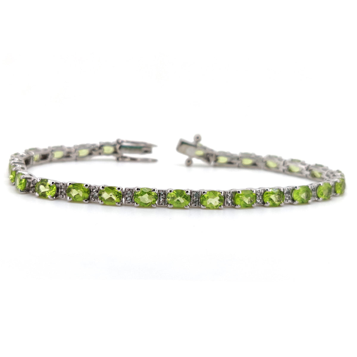 Natural Peridot Tennis Bracelet, Sterling Silver, August Birthstone, Wedding Jewelry