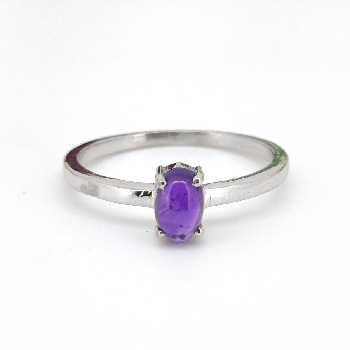 Amethyst Sterling Silver Ring, February Birthstone, Oval Gemstone Band, Anniversary & Birthday Gift For Her