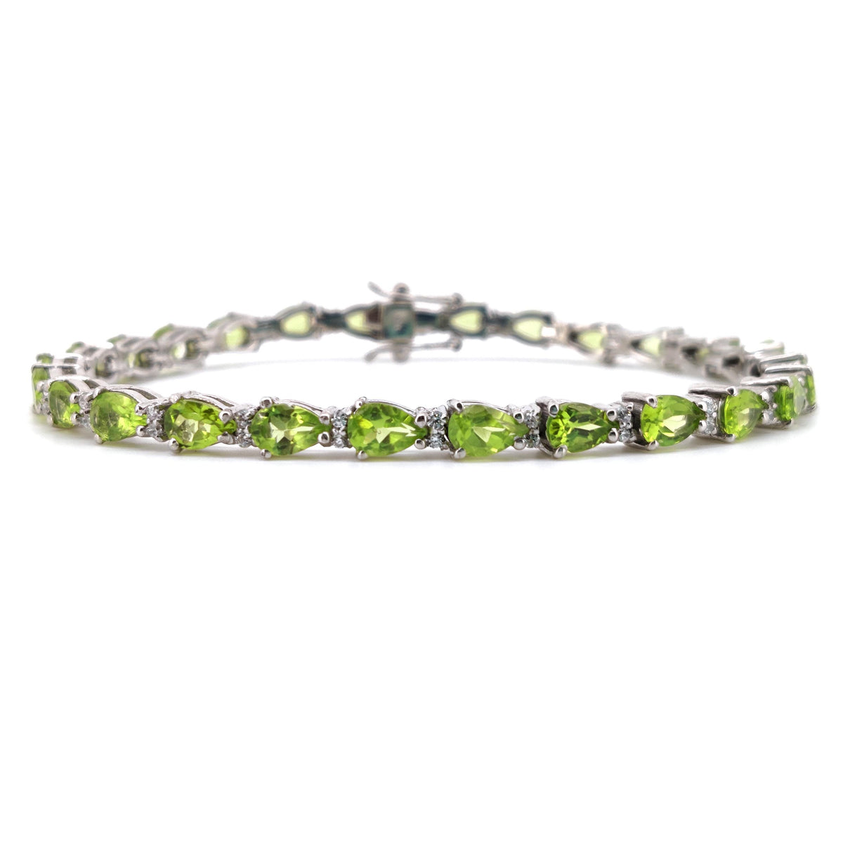 Natural Peridot Pear Cut Tennis Bracelet, Sterling Silver, August Birthstone, Handmade Jewelry