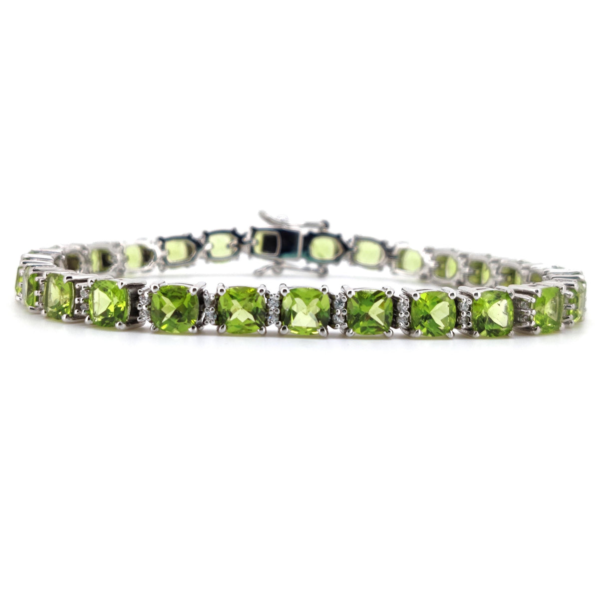Natural Peridot Tennis Bracelet, Sterling Silver, August Birthstone, Cushion Cut Gemstone