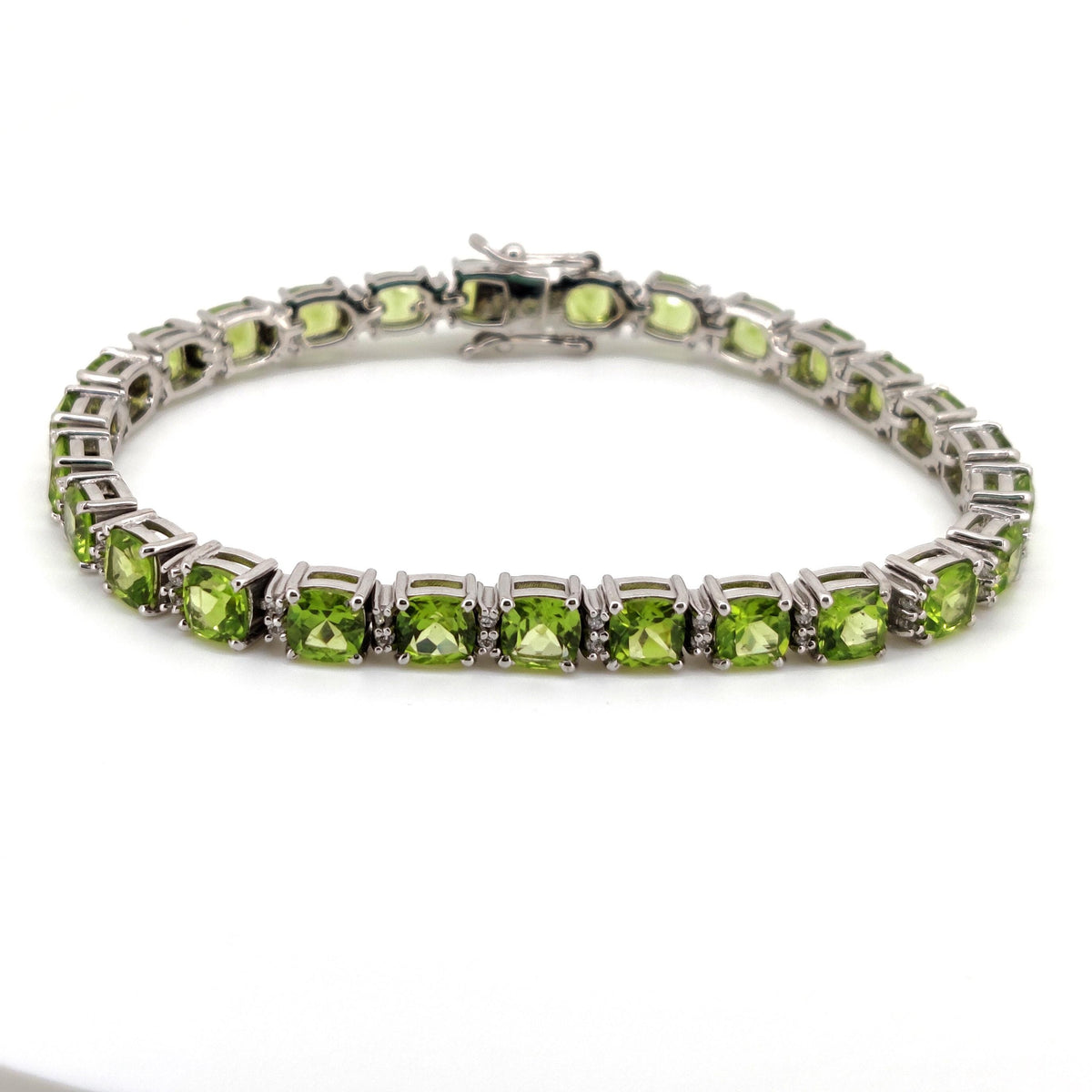 Natural Peridot Tennis Bracelet, Sterling Silver, August Birthstone, Cushion Cut Gemstone