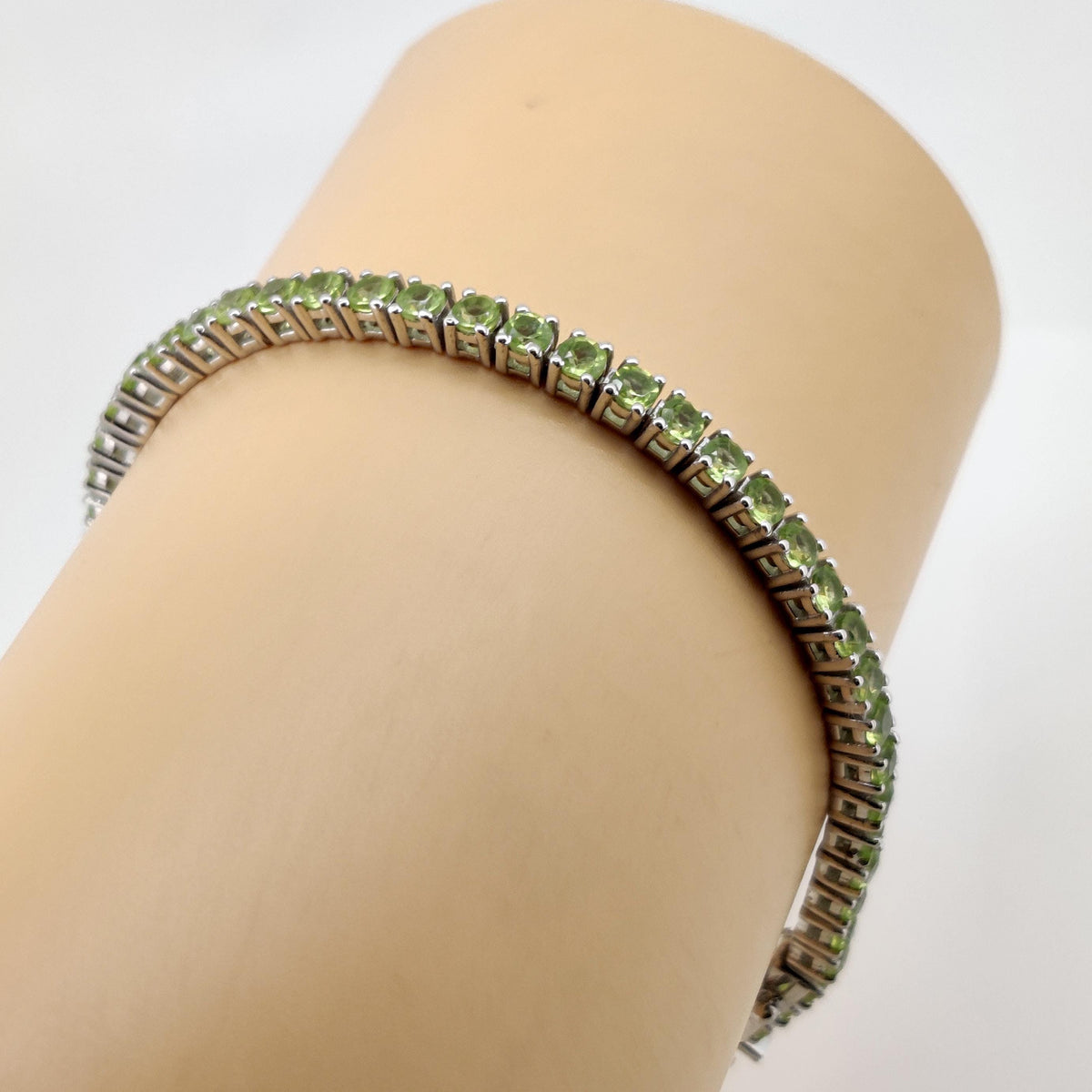 Natural Peridot Tennis Bracelet, Sterling Silver, August Birthstone, Elegant Gemstone Jewelry