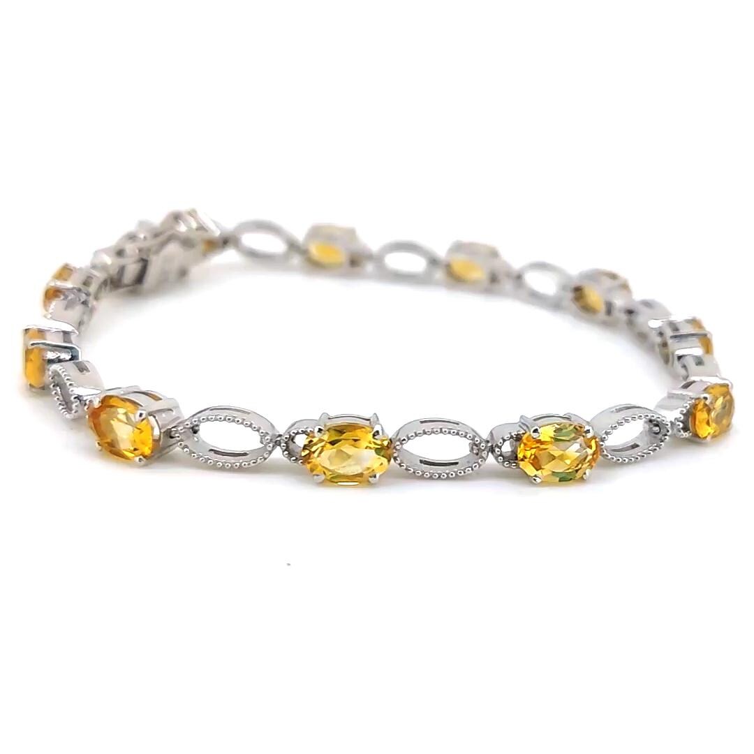 Natural Oval Citrine Tennis Bracelet: 925 Sterling Silver, November Birthstone