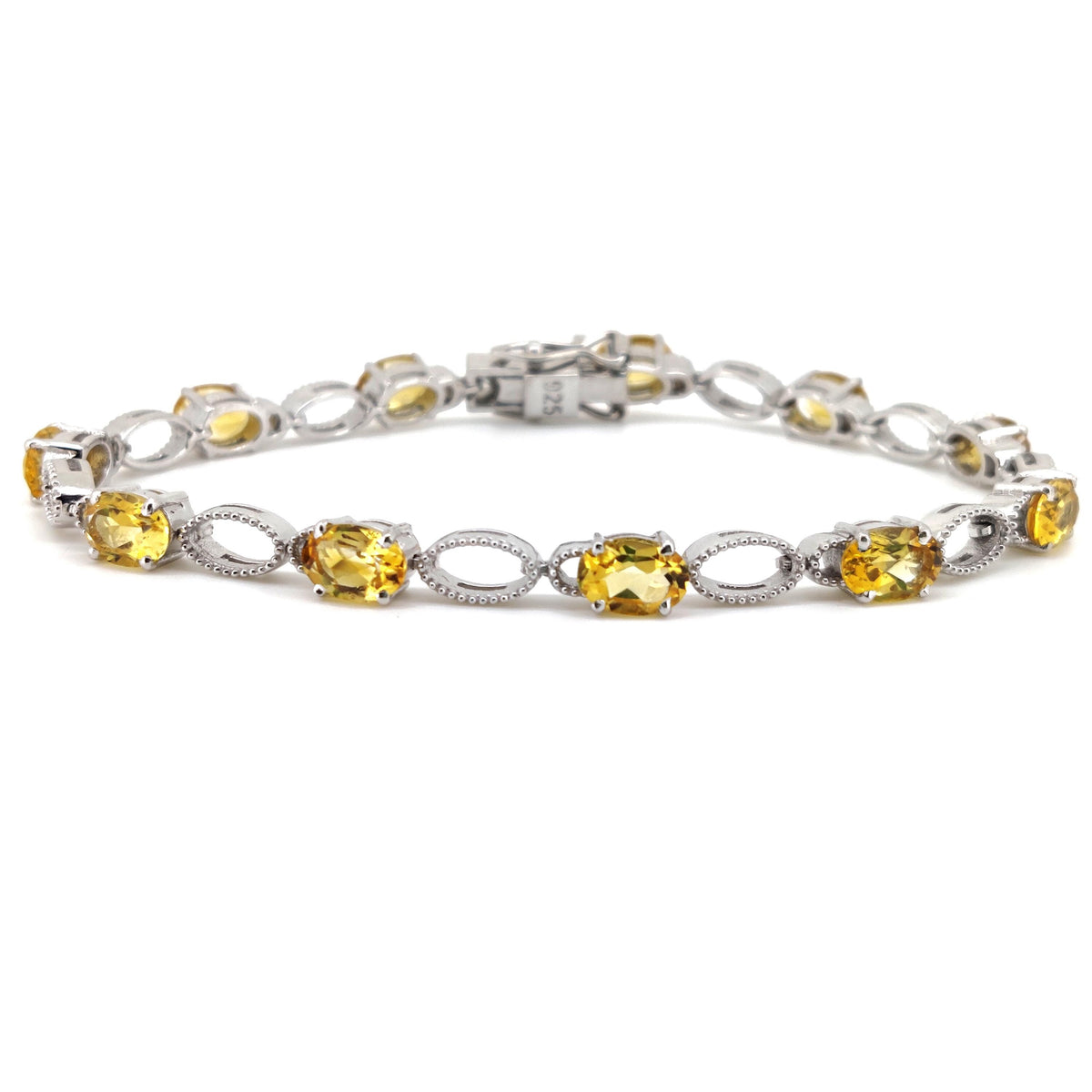 Natural Oval Citrine Tennis Bracelet: 925 Sterling Silver, November Birthstone