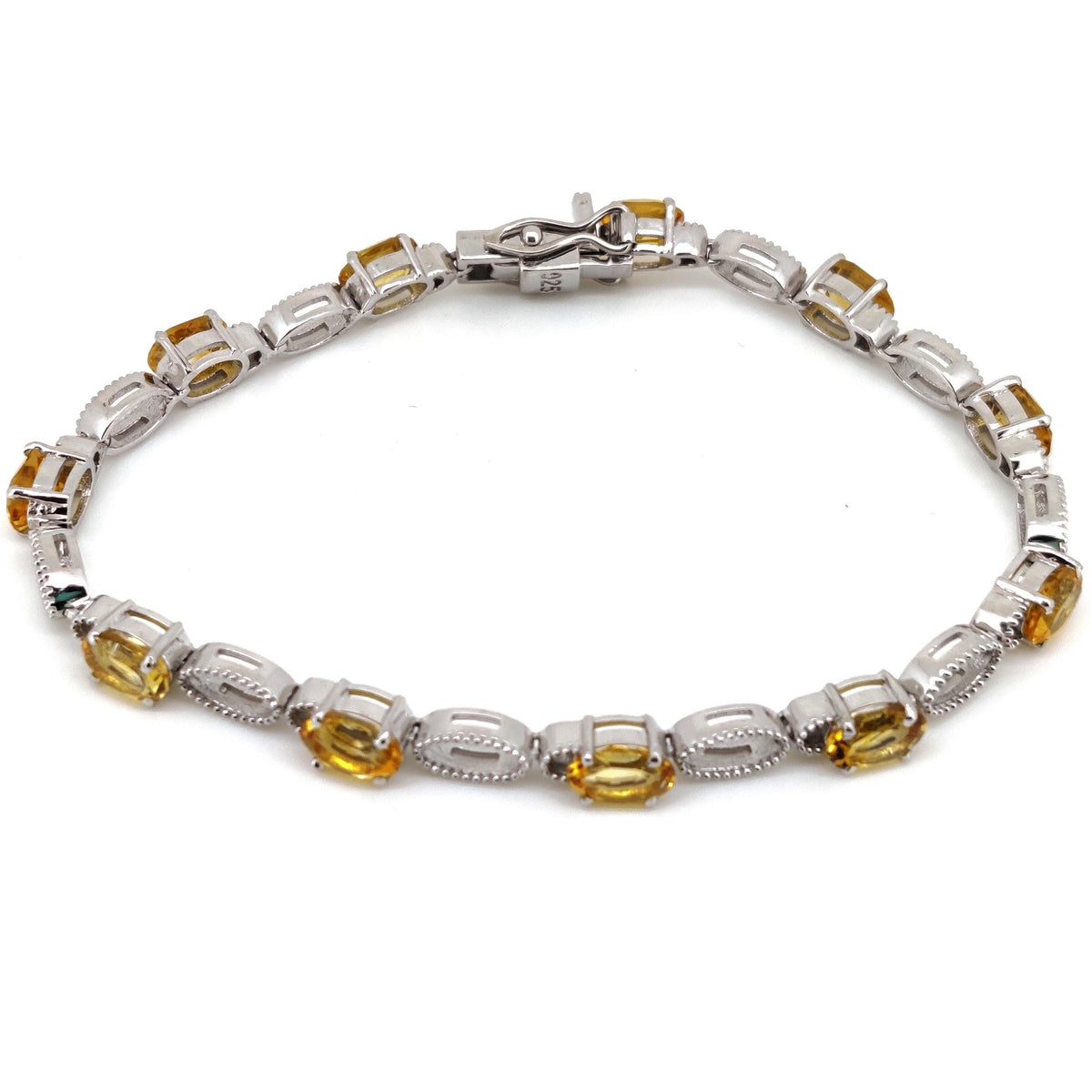 Natural Oval Citrine Tennis Bracelet: 925 Sterling Silver, November Birthstone