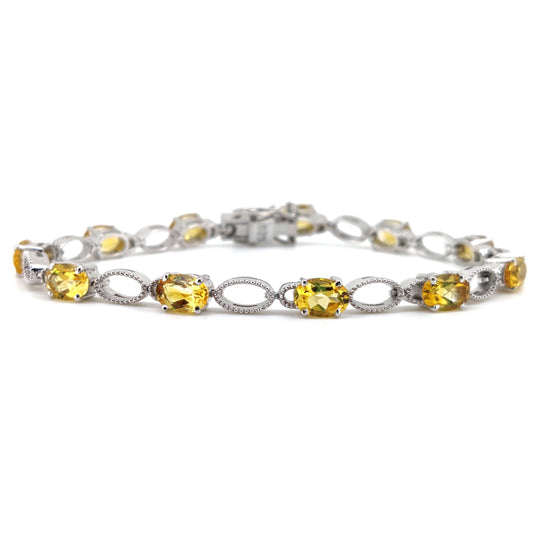 Natural Oval Citrine Tennis Bracelet: 925 Sterling Silver, November Birthstone