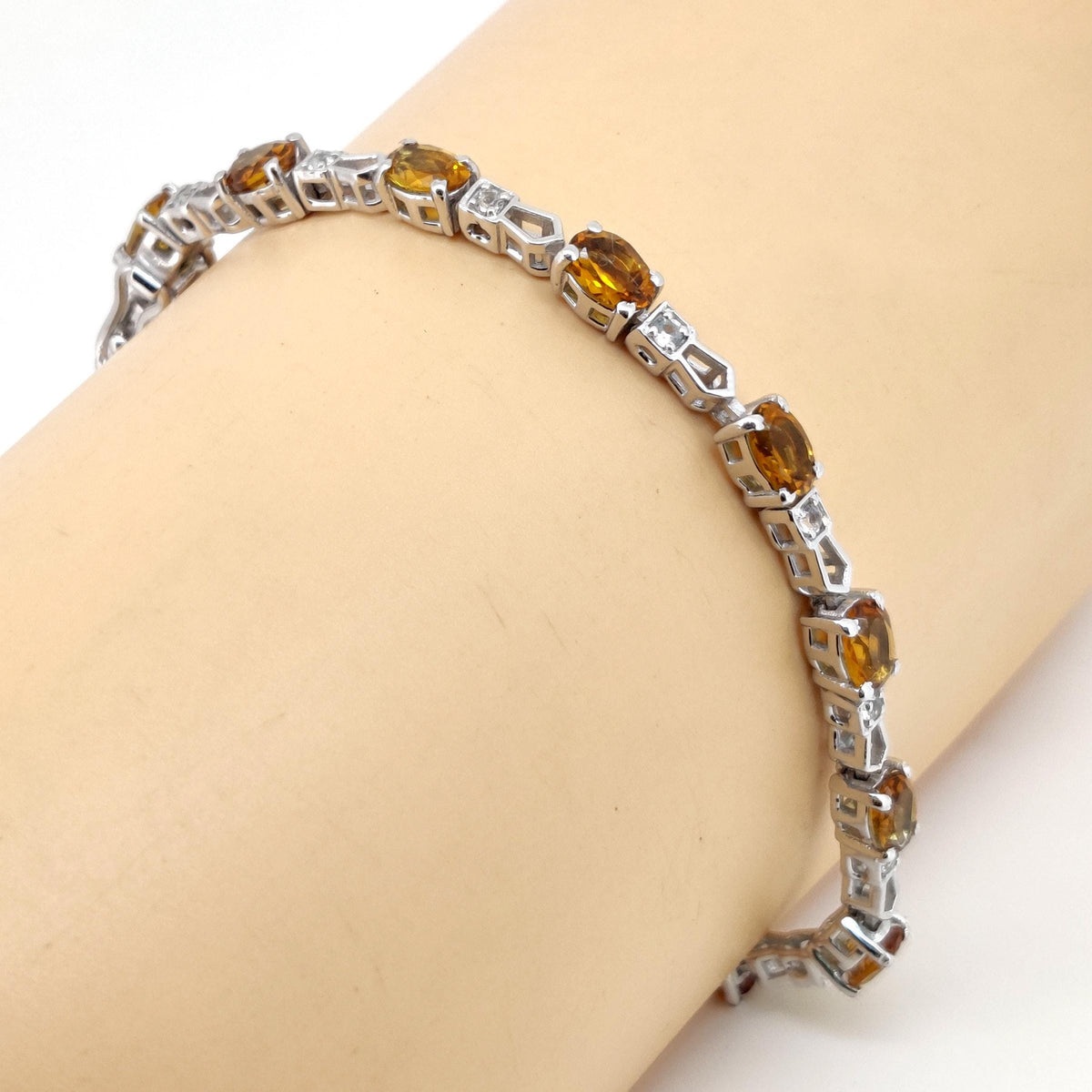 Natural Citrine Oval Cut Tennis Bracelet, 925 Sterling Silver, November Birthstone Jewelry