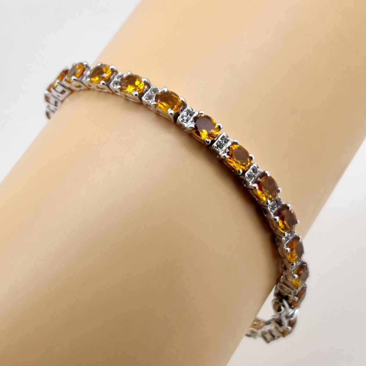 Natural Citrine Oval Cut Tennis Bracelet, 925 Sterling Silver Gemstone Jewelry