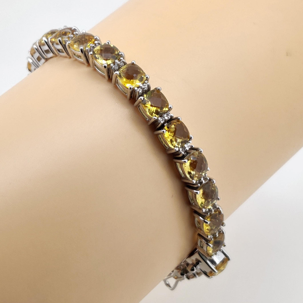 Natural Citrine Tennis Bracelet, Sterling Silver, Cushion Cut Gemstone, November Birthstone