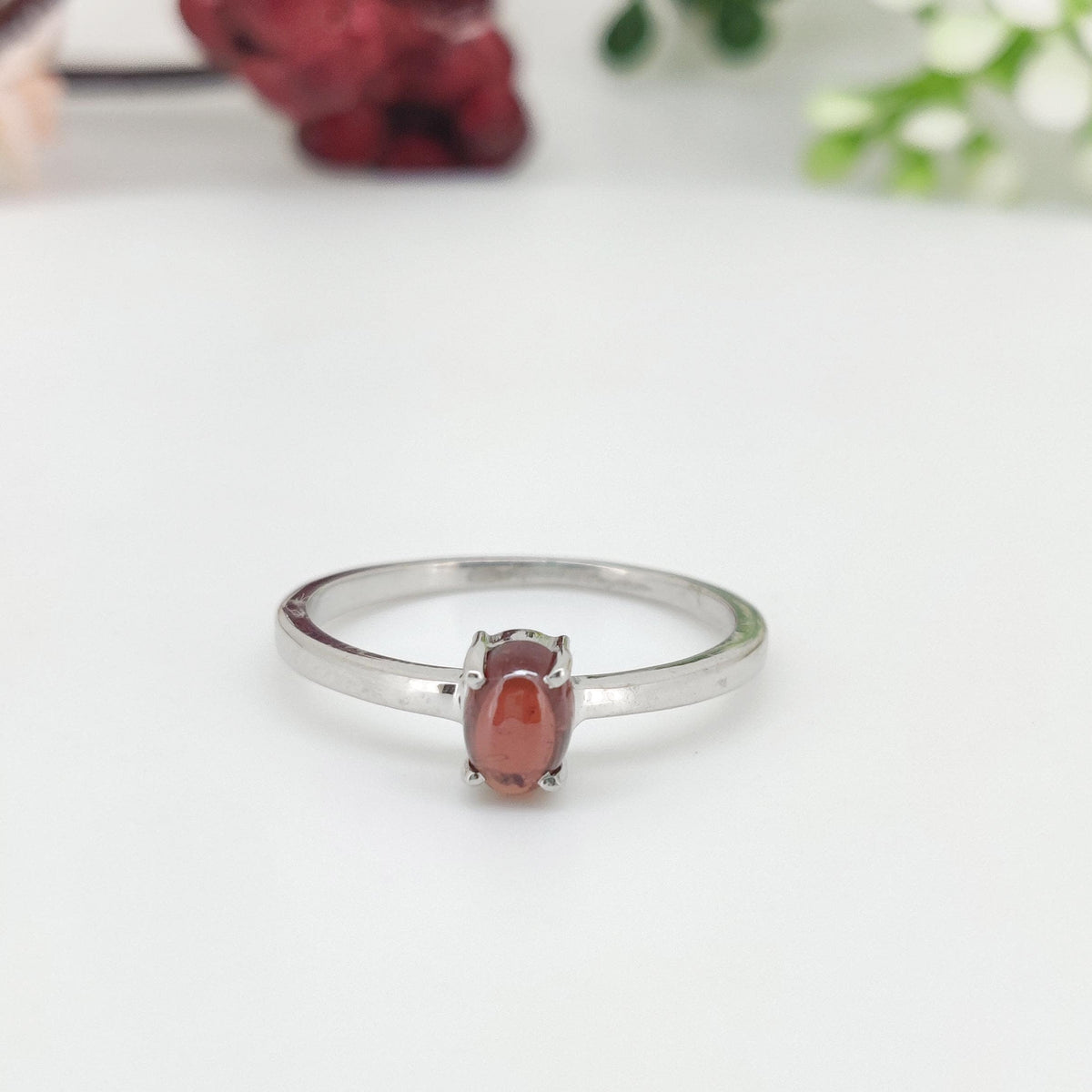 Oval Cabochon Garnet Ring, January Birthstone, 925 Sterling Silver, Natural Gemstone Band, Promise Ring