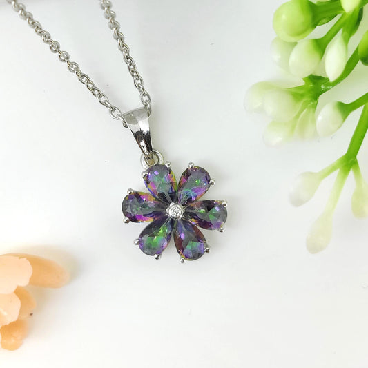 Natural Mystic Topaz Pendant-Gemstone Flower Pendant-925 Sterling Silver Jewelry-November Birthstone-Handmade Jewelry-Gift for Wedding