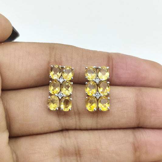 Natural Citrine Stud-925 Sterling Silver-Oval Gemstone Earring-Cubic Zircon-November Birthstone Jewelry-Yellow Citrine Jewelry-Gift for wife