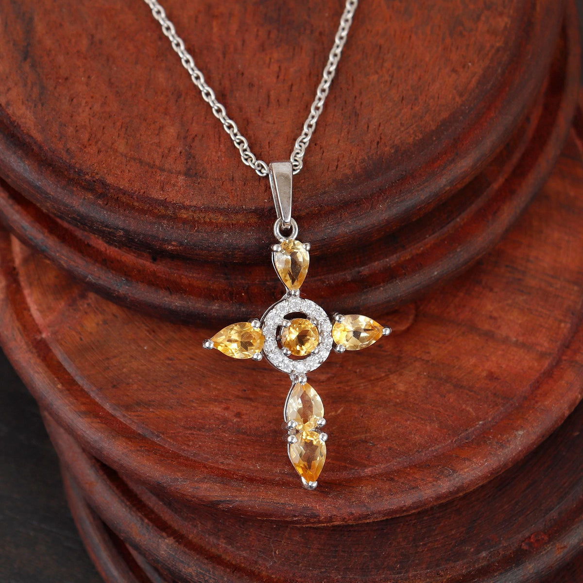 Citrine Cross Pendant: Sterling Silver Holy Cross Christmas Jewelry