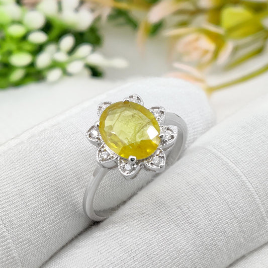 Yellow Sapphire Ring, 925 Sterling Silver,  September Birthstone, Gemstone Stacking Band, Sapphire Jewelry
