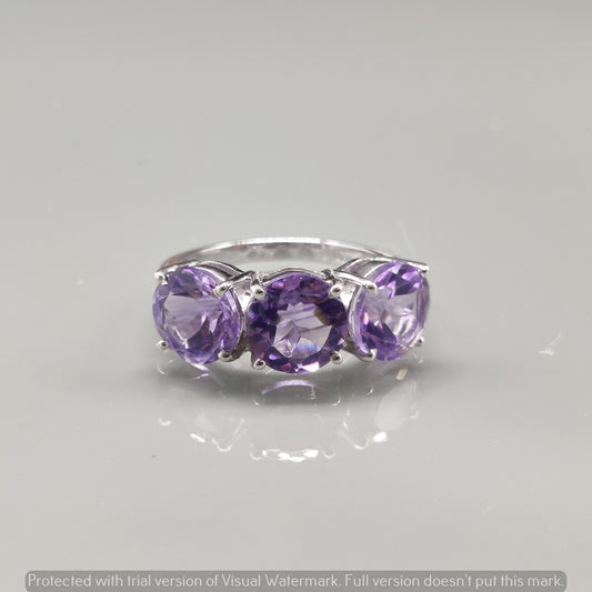 Triple Amethyst Sterling Silver Ring – February Birthstone Half Eternity Band