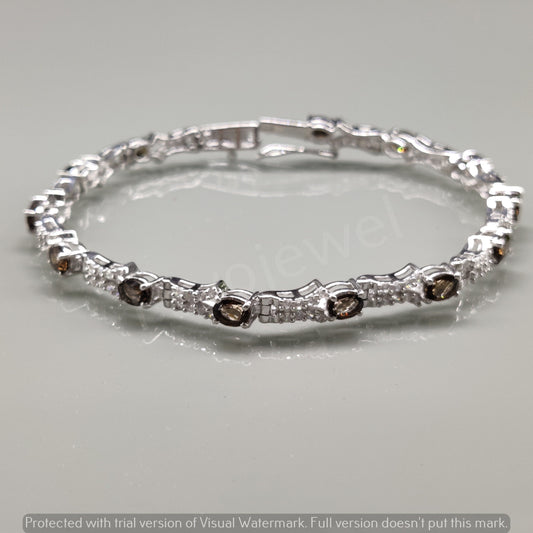 Natural Smoky Quartz Bracelet, Sterling Silver Tennis Bracelet For Christmas Jewelry
