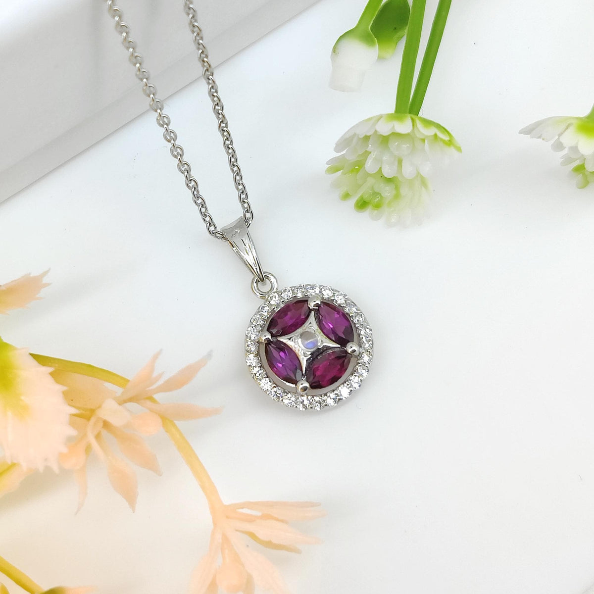 Natural Rhodolite Garnet Pendant-925 Sterling Silver-Marquise Gemstone-June Birthstone Pendants-Rhodolite Garnet Jewelry-Anniversary Gift