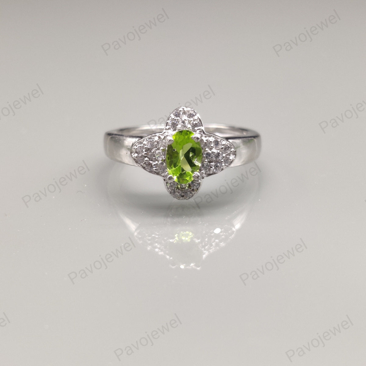 Peridot & Cubic Zircon Ring, 925 Sterling Silver, August Birthstone, Handmade Jewelry