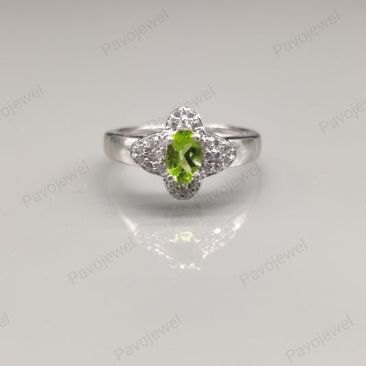 Peridot & Cubic Zircon Ring, 925 Sterling Silver, August Birthstone, Handmade Jewelry