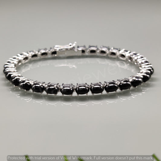 Black Star Cabochon Bracelet, Sterling Silver Tennis Jewelry, Star Gift for Women & Bridal, Christmas