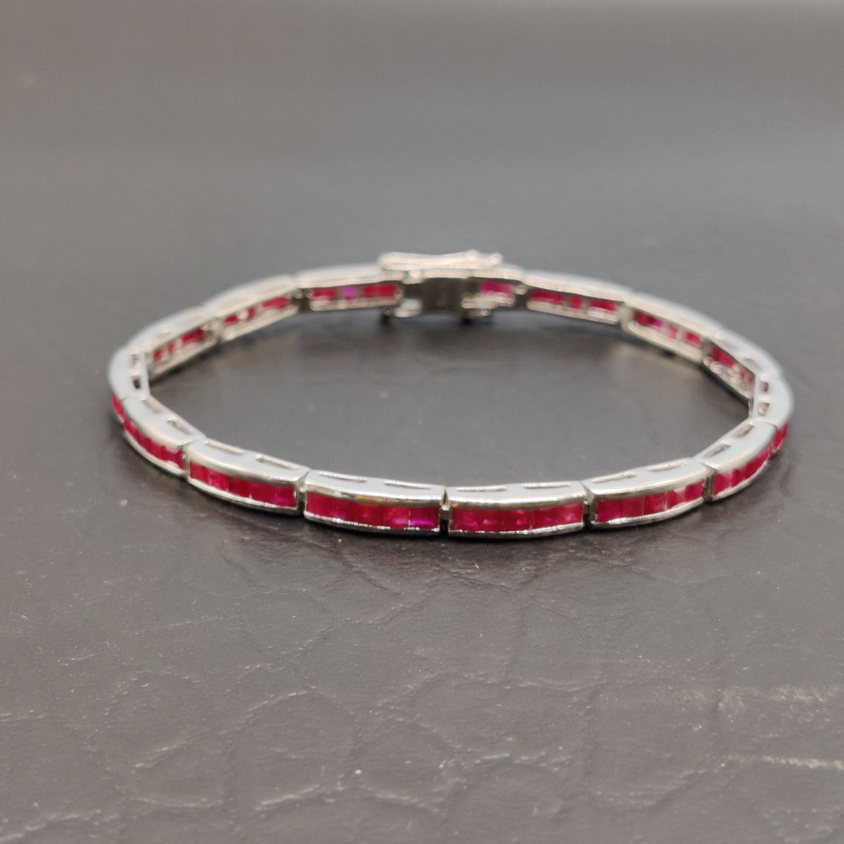 Sterling Silver Ruby Tennis Bracelet – July Birthstone, Handmade Jewelry