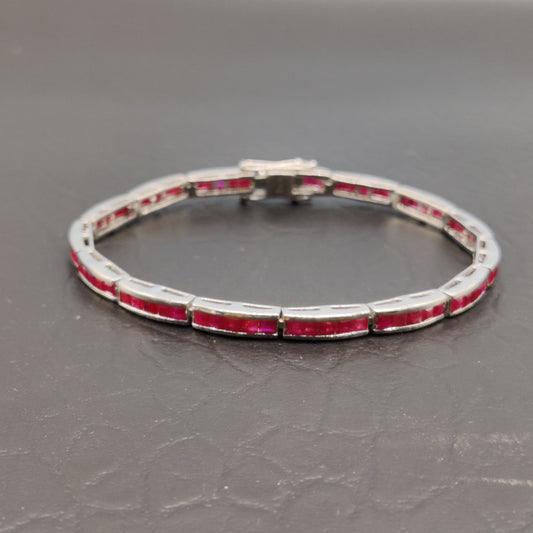 Sterling Silver Ruby Tennis Bracelet – July Birthstone, Handmade Jewelry
