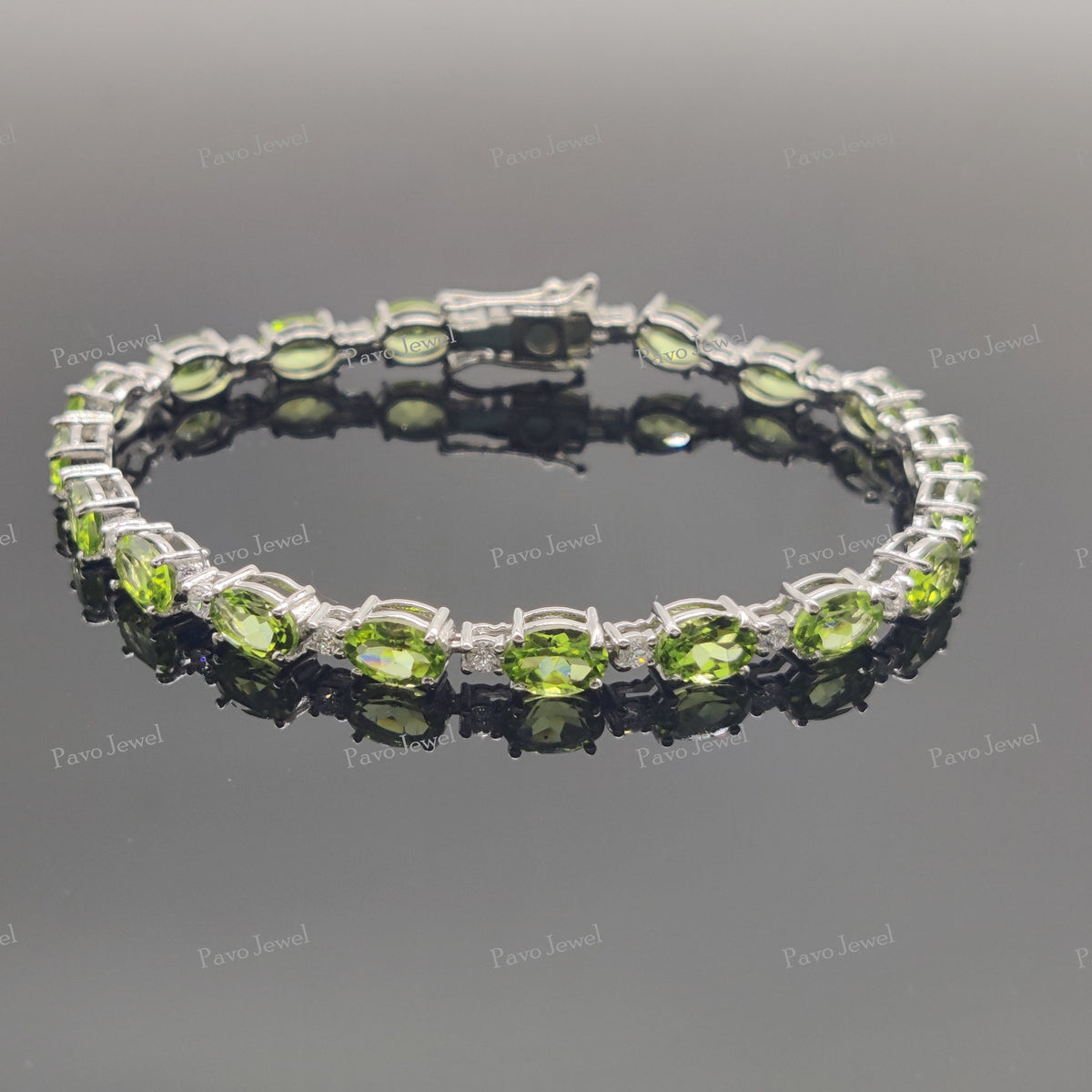 Peridot Tennis Bracelet, Sterling Silver, Birthstone Green Gemstone Jewelry