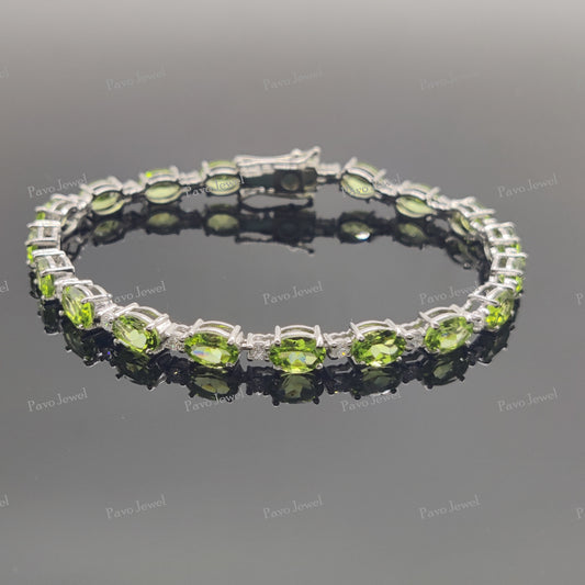 Peridot Tennis Bracelet, Sterling Silver, Birthstone Green Gemstone Jewelry