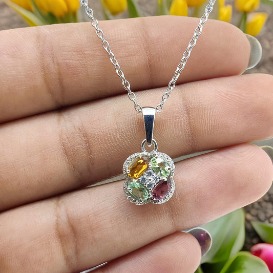 Minimalist Multi Tourmaline Sterling Silver Pendant: October Birthstone