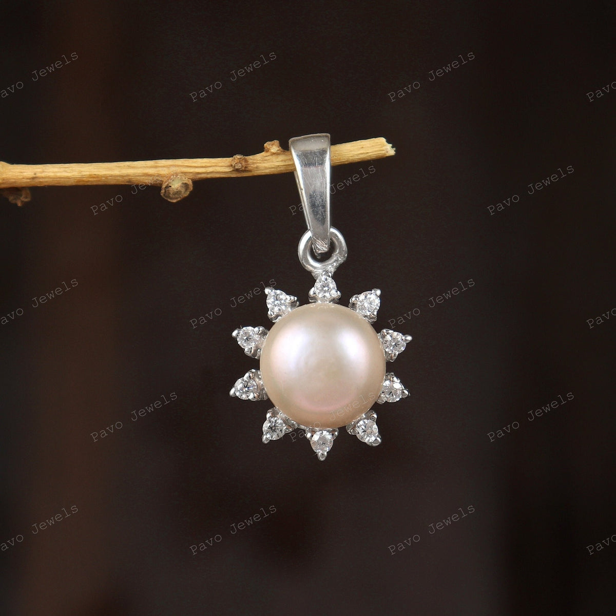 Peach Pearl Pendant in Sterling Silver Handmade Minimalist Round Jewelry Necklace Gift for Her