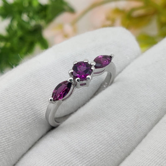 Natural Rhodolite Sterling Silver Ring: Statement Ring January Birthstone