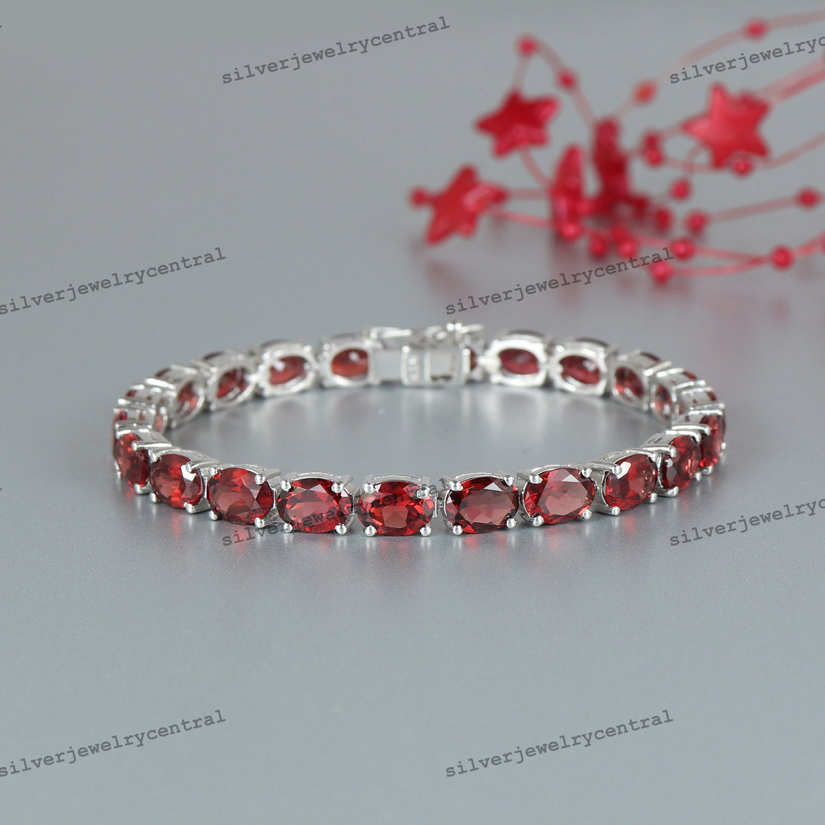 Garnet Tennis Bracelet: 925 Sterling Silver January Birthstone