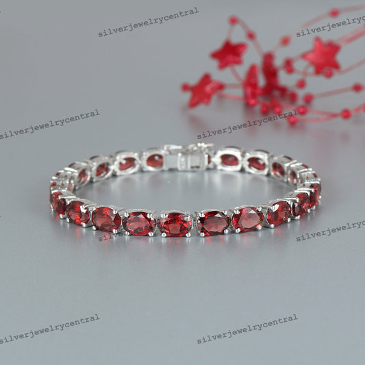 Garnet Tennis Bracelet: 925 Sterling Silver January Birthstone