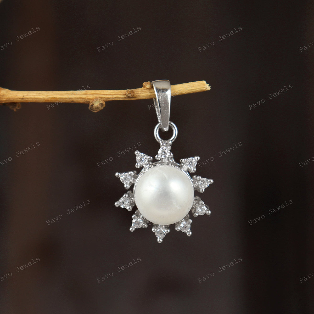 Sterling Silver Pearl Pendant Necklace with Cubic Zircon Accents