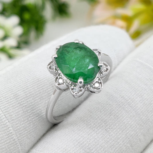 Emerald Ring, 925 Sterling Silver,  May Birthstone, Gemstone Stacking Band, Emerald Jewelry